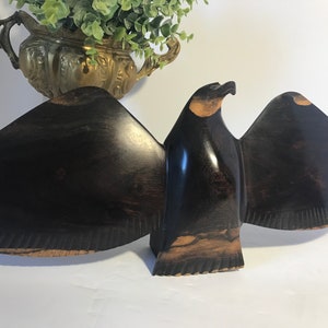 Vintage Mid Century MCM Ironwood 19&quot; Eagle with spread wings, Vintage Americana carved wood flying eagle figurine, Solid wood Eagle statue