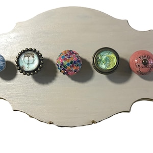 Handmade wooden coat purse rack, wooden purse hook with whimsical knob hangers, small wall decor purse hook rack with colorful knobs