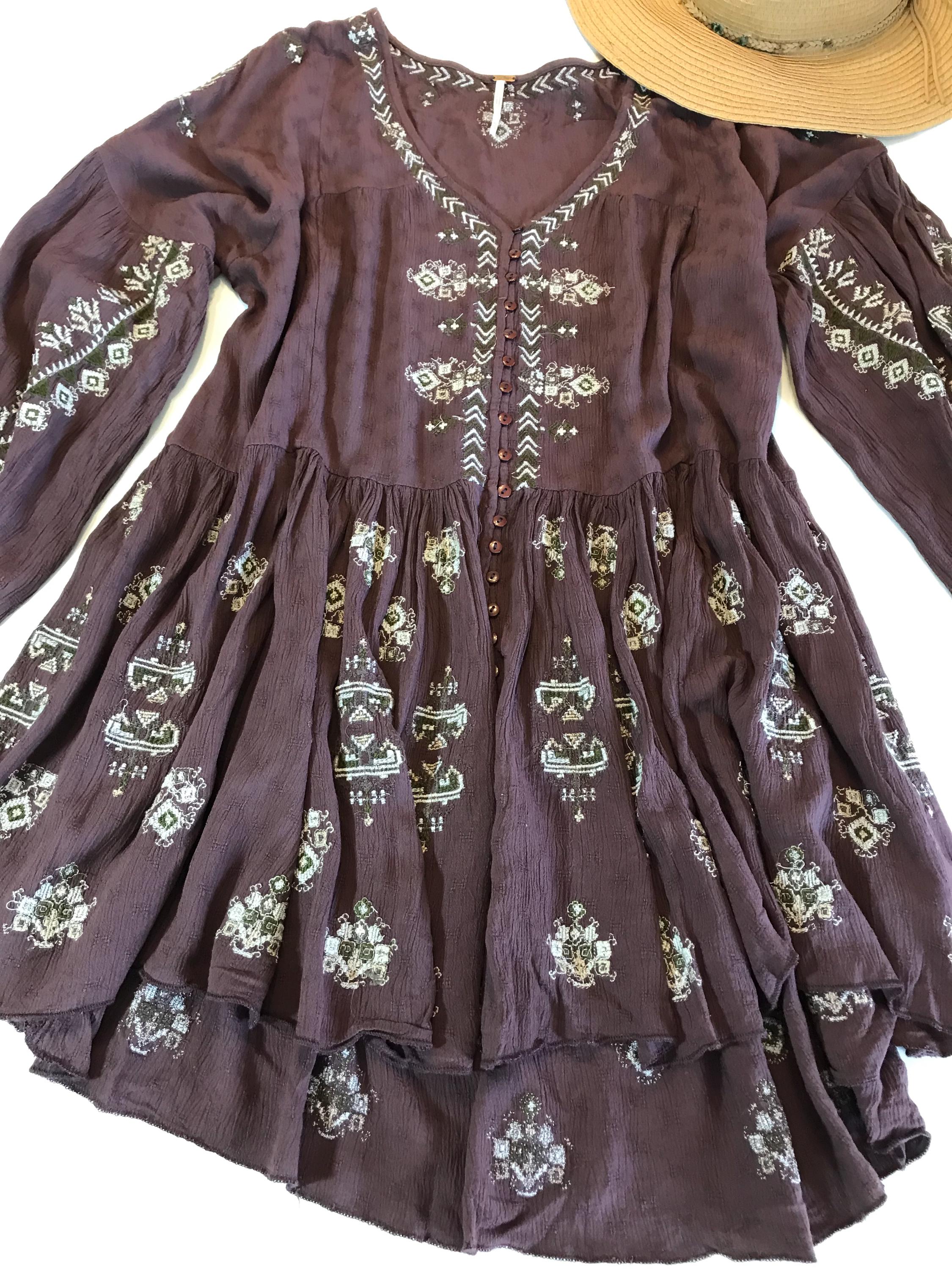 Haut Brodé Bleu Free People Taille 6 - Coton, Sans Manches, Occasion Très Bon état