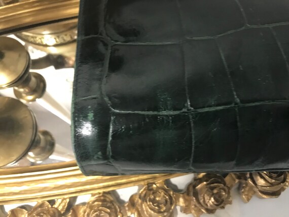 Vintage 80s green leather croc embossed handbag p… - image 9