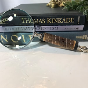 Vintage style wood magnifying glass, carved wood and silver magnifying glass, unique magnifying glass, bookshelf decor, coffee table decor