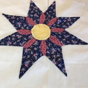 Vintage handmade quilt block 14x14, Vintage handmade quilt star on muslin fabric, patchwork quilt, handmade vintage star quilt square