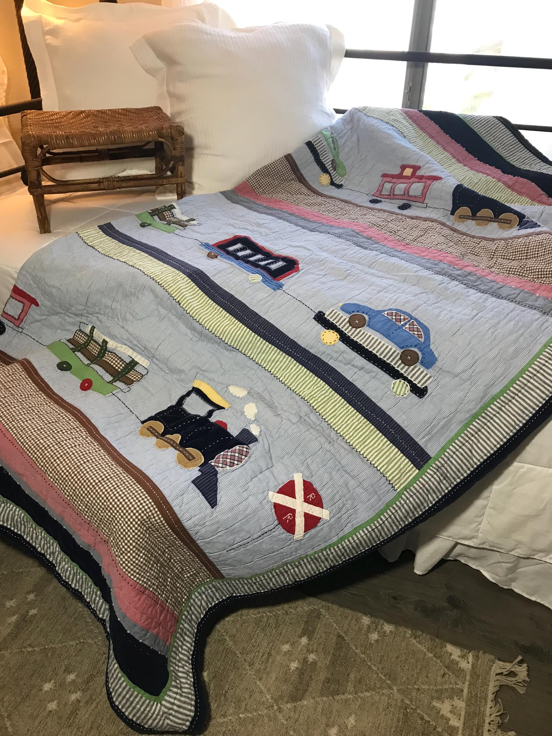 Pottery Barn Kids Train Quilt 82x82 Sweet Patchwork Train Quilt With Fun Patchwork Train Details and Fabric Boy s Room Patchwork Quilt Etsy
