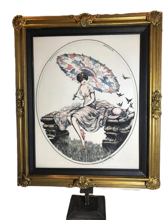 Vintage Louis Icart Etching, “parasol” – 1928 Paris Print in