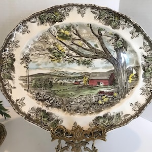 Vintage Johnson Brothers Friendly Village Harvest Time platter, Johnson Bros England Friendly Village oval large serving platter