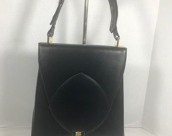 Vintage Varon black leather purse, Varon Ingledew's 60s Mod handbag purse, Vintage Varon abstract shape leather handbag purse, Mod purse