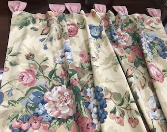 Vintage benutzerdefinierte französische Landhausstil Stoffvorhang Panel, Vtg schwere Baumwolle geblümte gefütterte und gewichtete Vorhangleiste, Blumenvorhang 50x98,5 &quot;