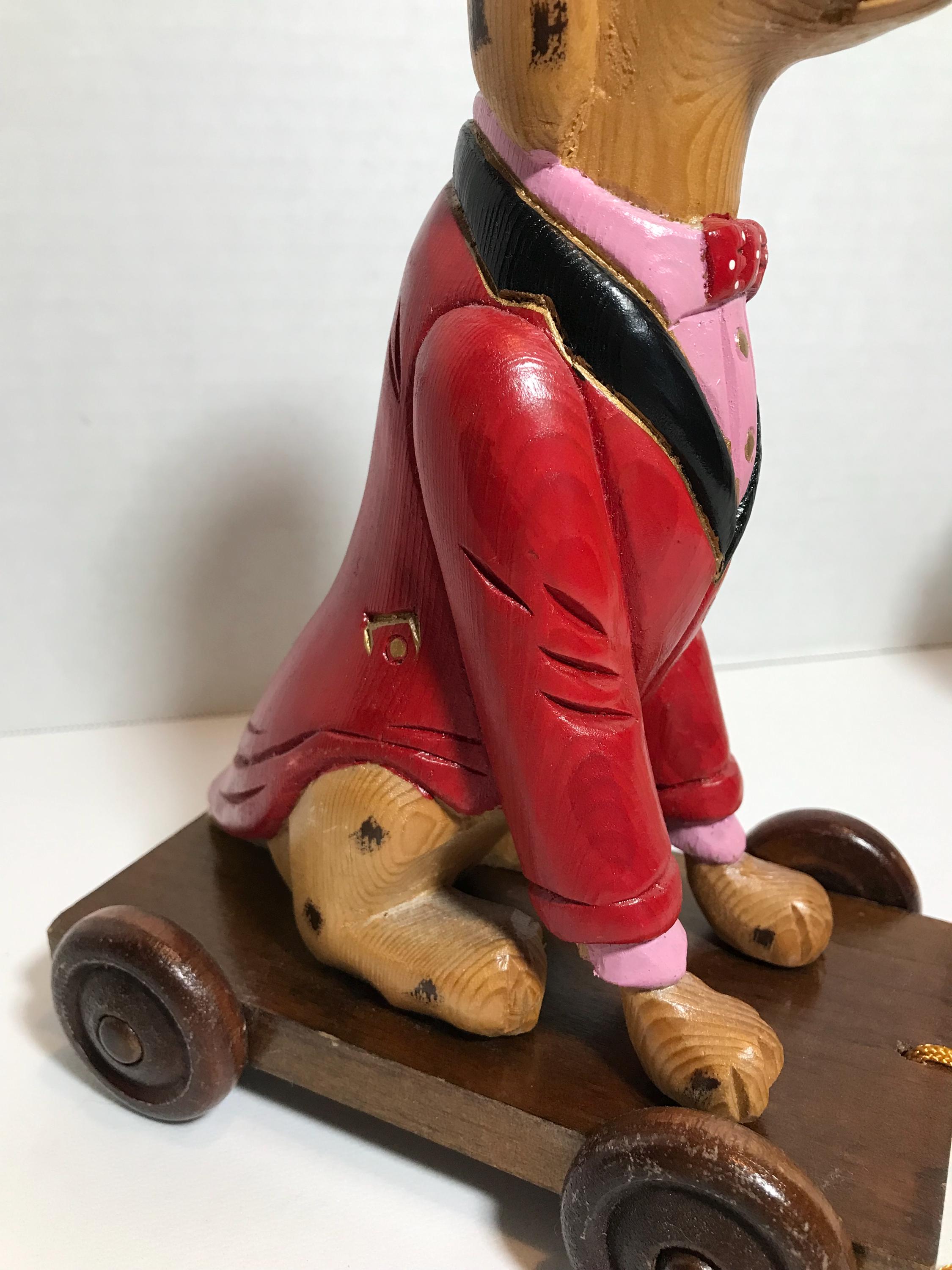 ヴィンテージ 1970 年代の木製犬の像、ヴィンテージ 手描き 70 年代の