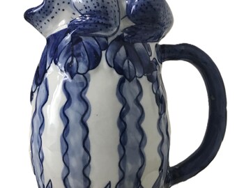 Vintage Blue and White Ceramic Majolica Frog Pitcher, Vase - Etsy
