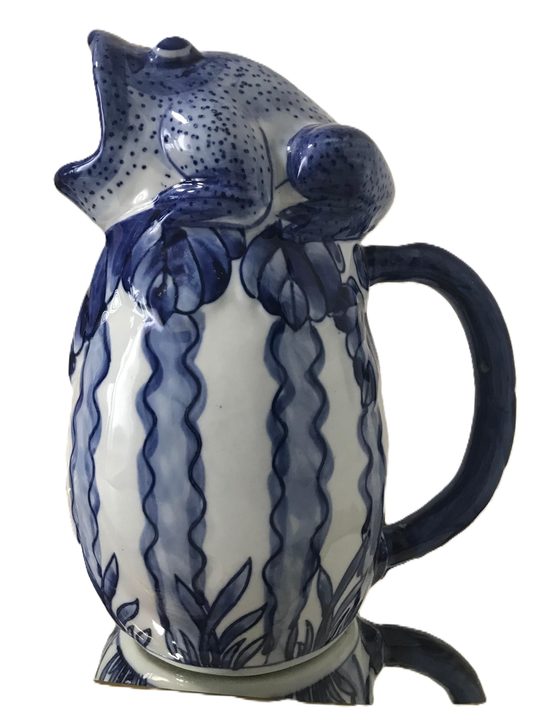 Vintage Blue and White Ceramic Majolica Frog Pitcher, Vase - Etsy