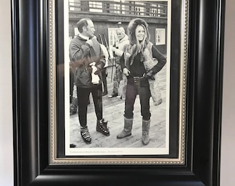 Vintage framed Trudeau meets Bardot 1973 black and white photograph print, Vintage Old Hollywood Trudeau meets Bridgette Bardot framed print