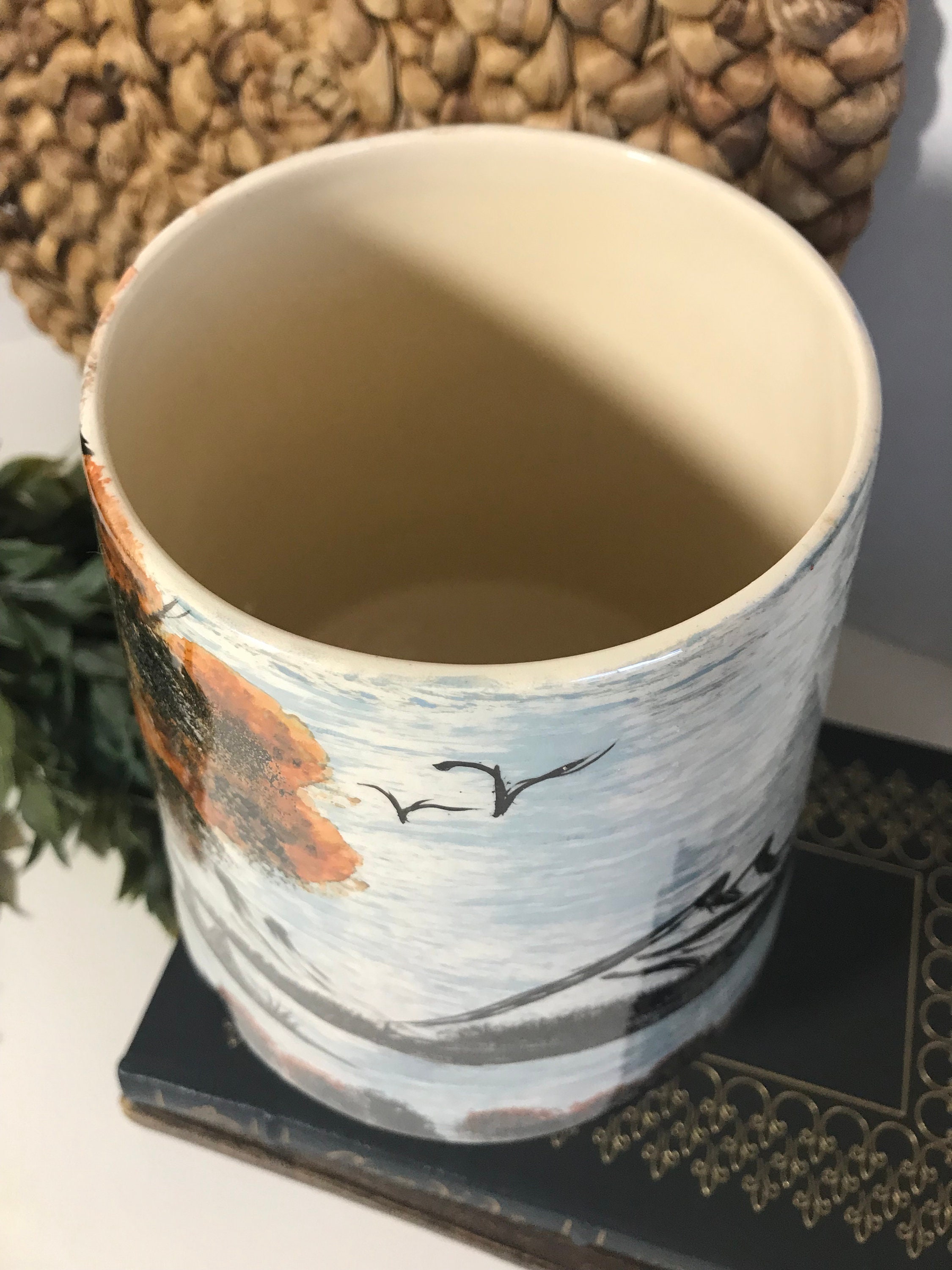 Vintage Mid Century Mod Hand Painted Vase, Metalic Painted Vtg Ceramic ...
