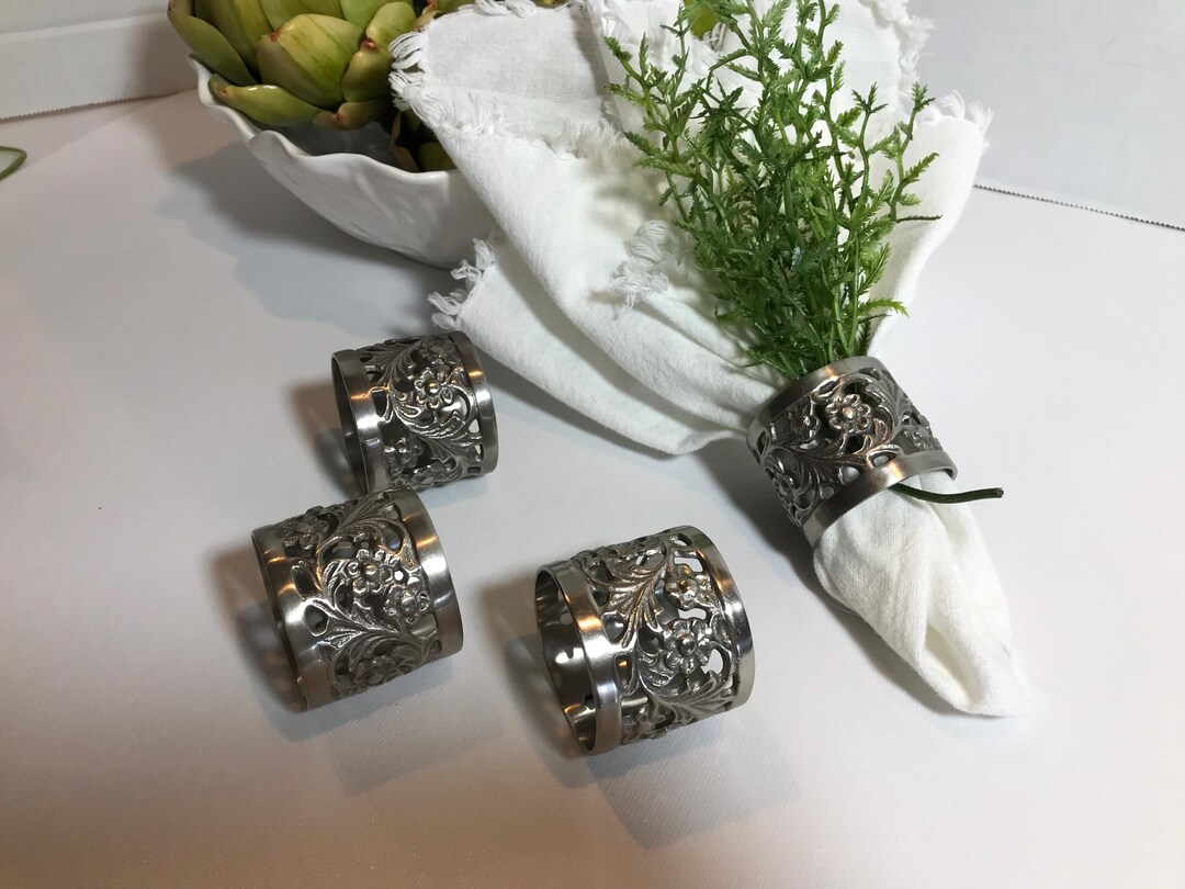 Pinpoint Napkin Rings Vintage Pewter Filigree Napkins Rings, Vintage Unique Silver Pewter ...