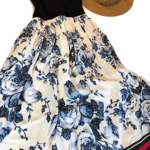 ATSU black and blue floral maxi dress, Size 6, Unique ATSU Anthropologie beaded bodice dress with floral and Ikat pattern long dress. image 1