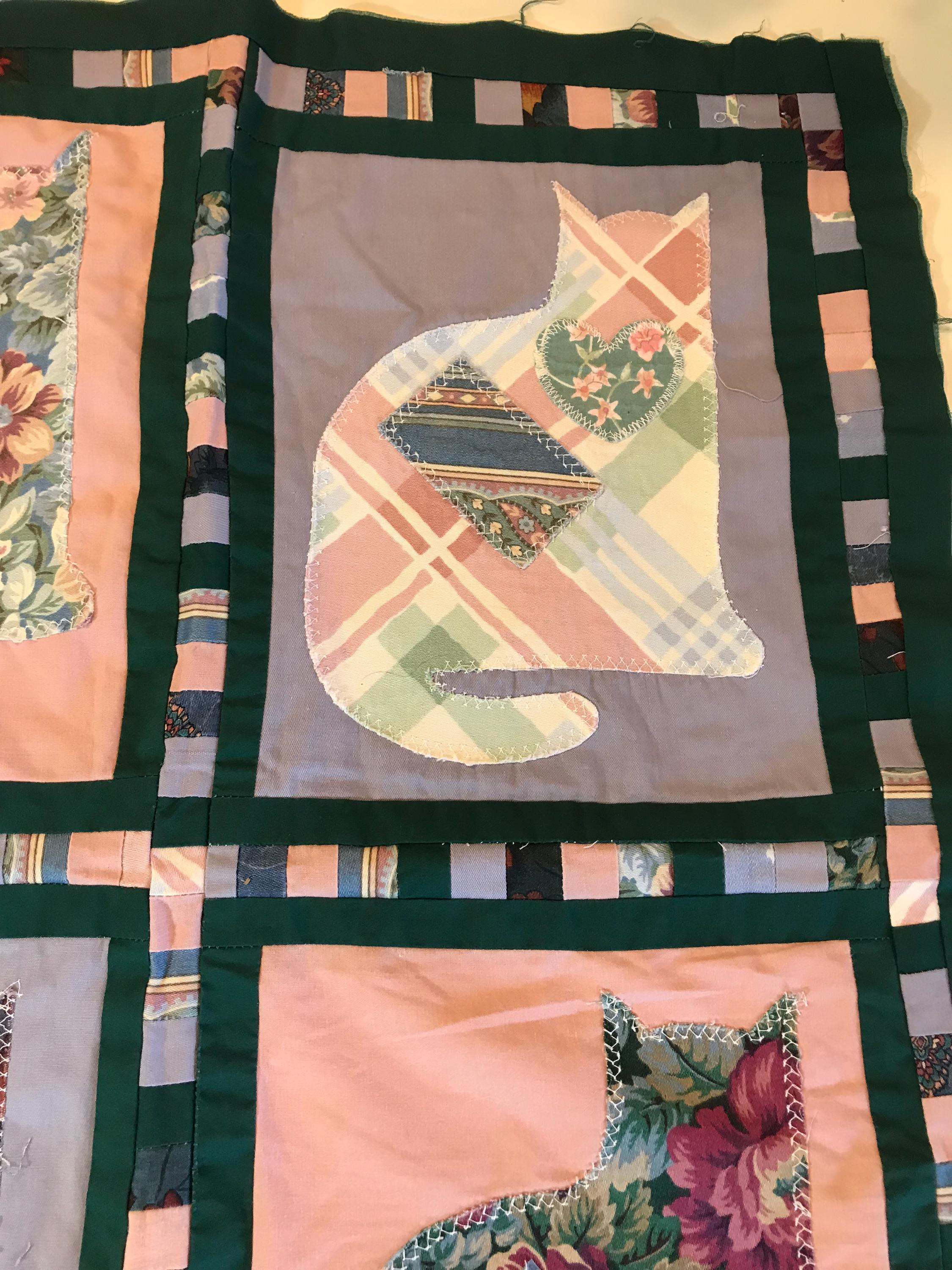 Vintage Small 80s Kitty Quilt Topper, 24x30", Patchwork Cat Cotton ...