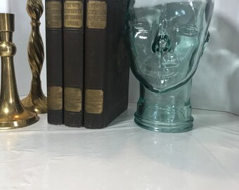 グリーン ガラス置物 マネキンヘッド 80年代 90年代 ヴィンテージの透明な緑色のガラスの頭像、ヴィンテージのガラスの