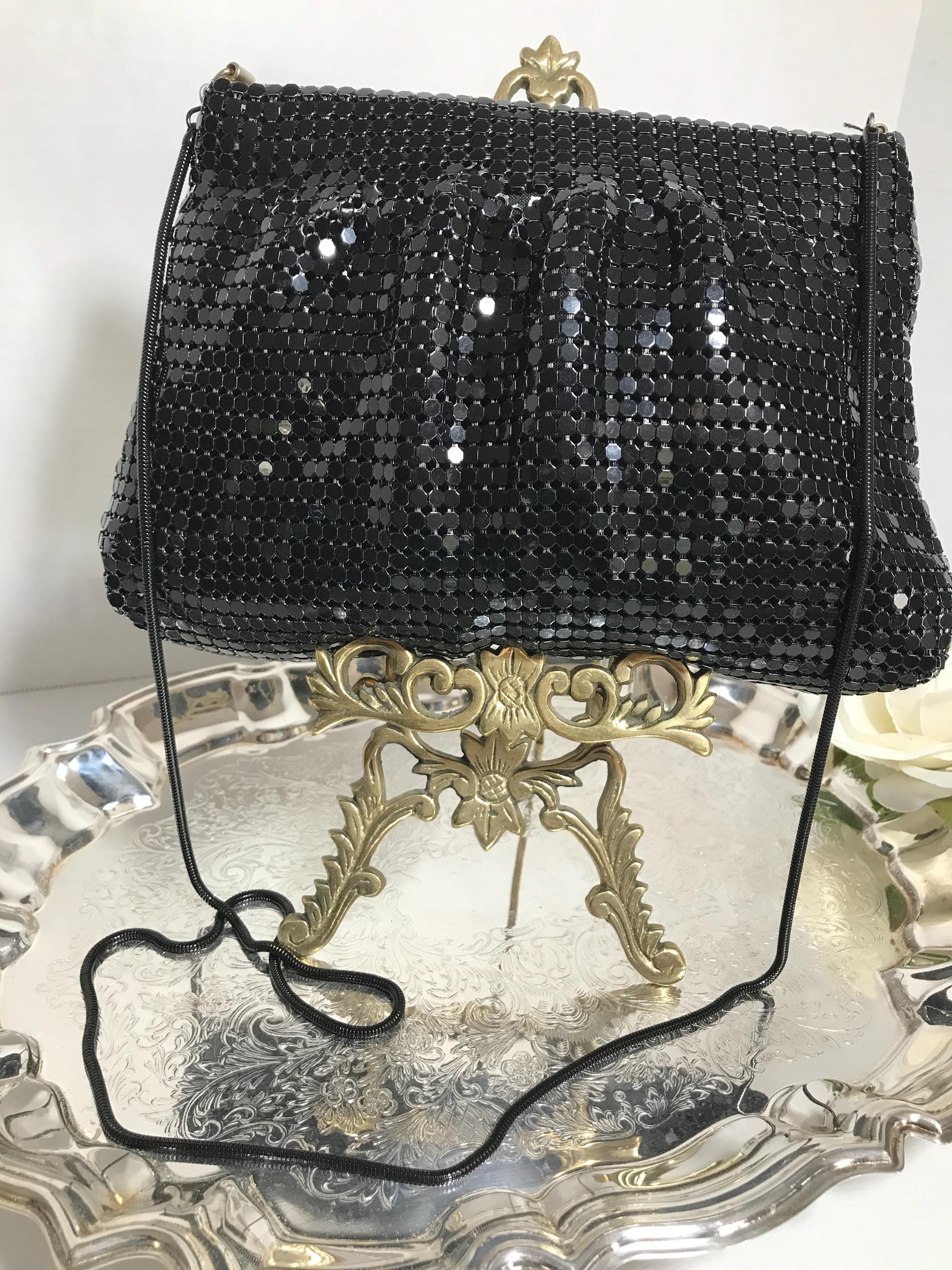 ヴィンテージ 80 年代 ブラック メタル メッシュ ハンドバッグ 財布 