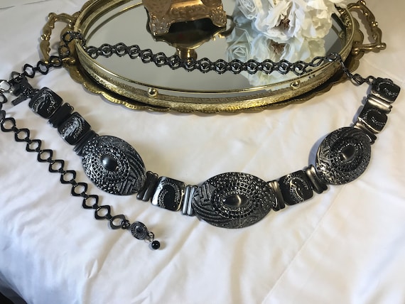 Chicos Belt One Size Black and Silver Gunmetal Toned Metal  display picture 1