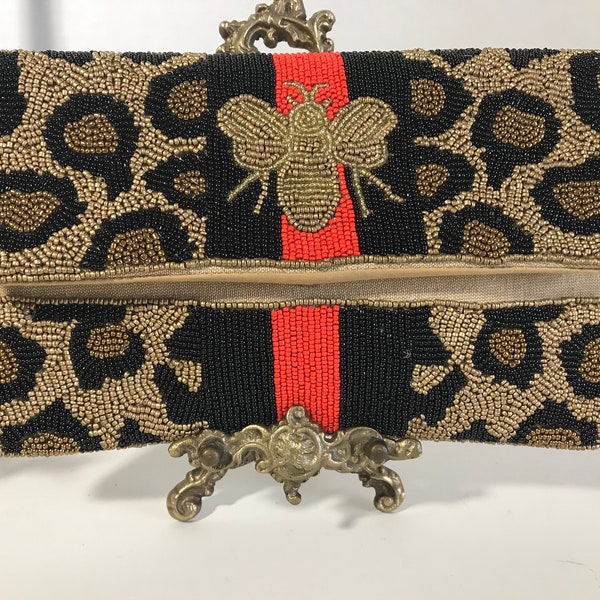 Leopard Small Beaded Clutch