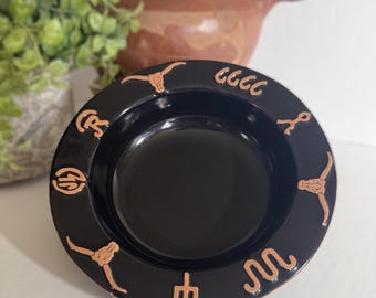 Vintage Frankoma Black Terracotta Southwest Bowl Western Catchall Trinket Dish 7.75”