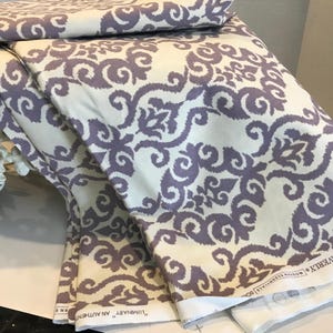 Waverly purple and white fabric, Waverly Luminary lavender and off white 100% cotton fabric, Waverly home decor printed fabric by the yard