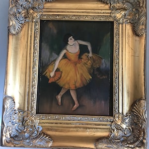 Antique Ballerina Painting in Ornate Gold Frame – Degas Style Original, 13x15