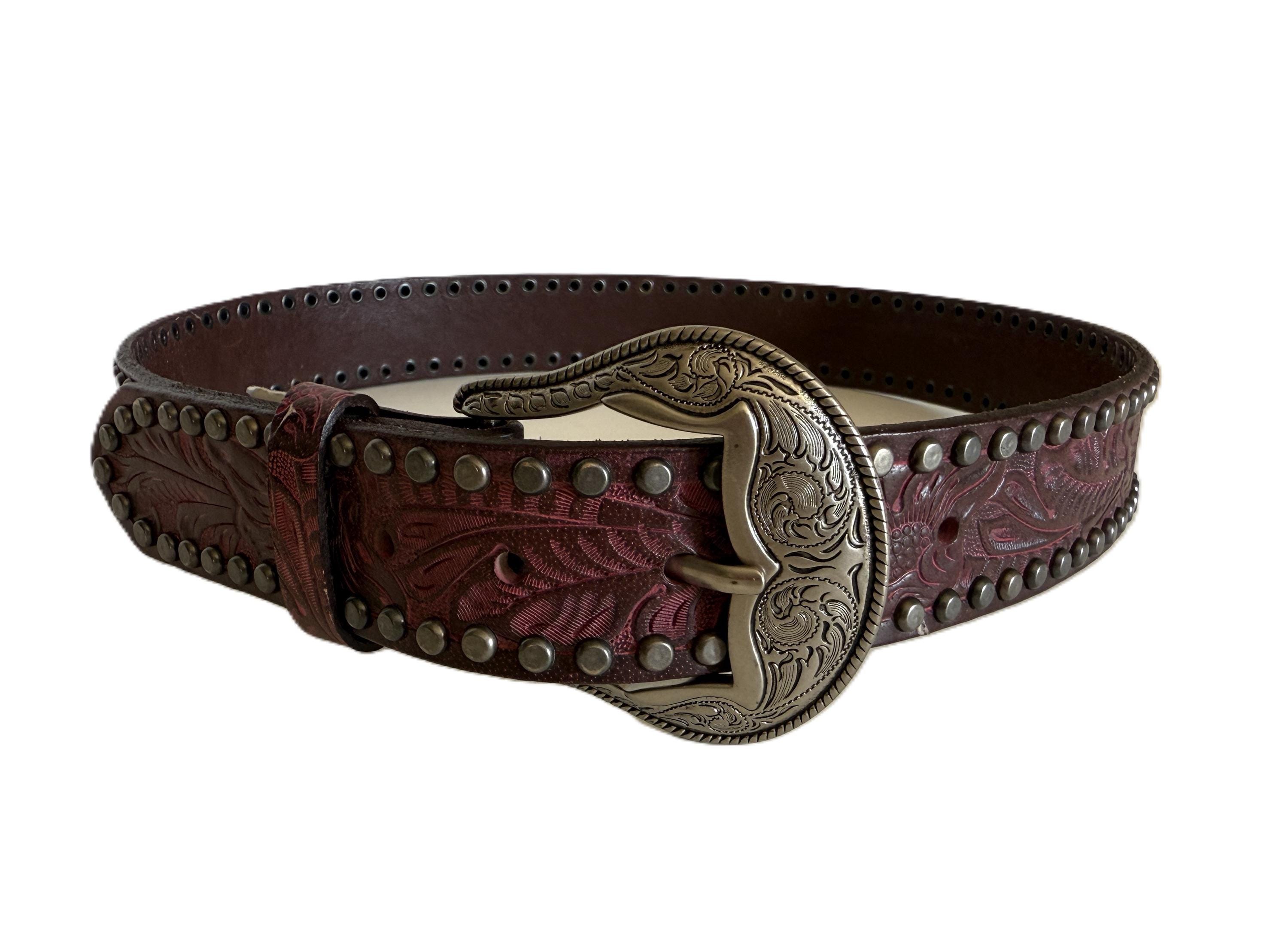 Nine West Painted Leather Belt Gem Studded Beaded Buckle Size Medium Nocona Men main image 3