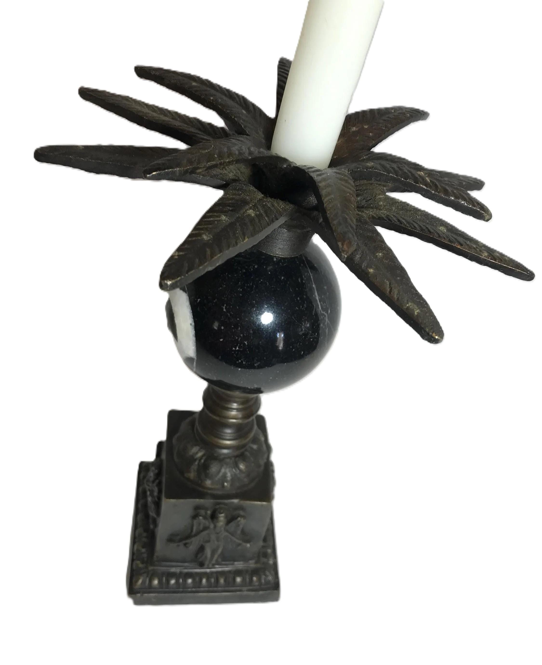 20世紀のヴィンテージブロンズと大理石の壷型パームキャンドルホルダー