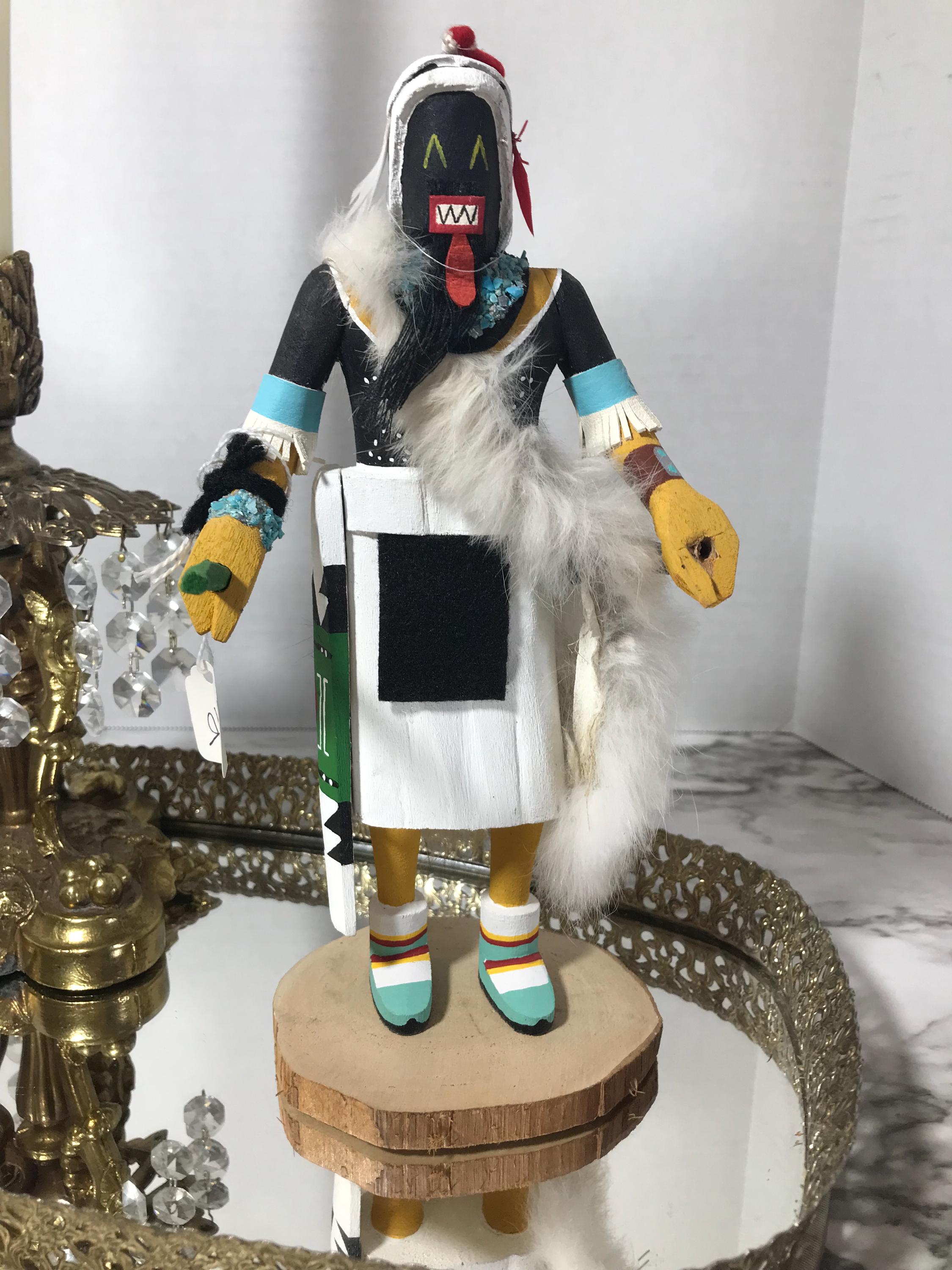 Vintage Zuni Chakwaina Doll by Steven Comosona, Vintage Native American Zuni Kachina Doll signed, Zuni Navajo wood, fur and leather Kachina
