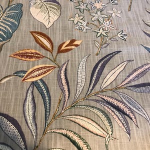 Botanical floral print home decor fabric remnant, neutral botanical floral butterfly print upholstery home decor fabric remnant 16.5x80&quot;