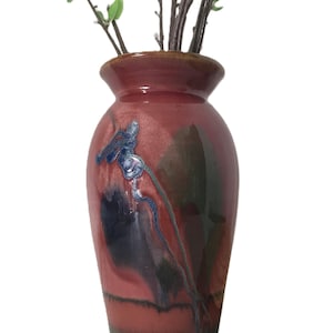 Wysoki wazon ceramiczny z glazurą kapilarną, sygnowany, kolorowy wazon Marshall Art Pottery w kolorze rdzawo-czerwonym, wazon ceramiczny z glazurą kapilarną