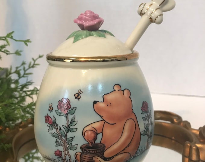 Winnie the Pooh Honey Pot, Lenox Fine China Pooh Honey Pot, Ceramic Pooh Honey Jar Set, Winnie