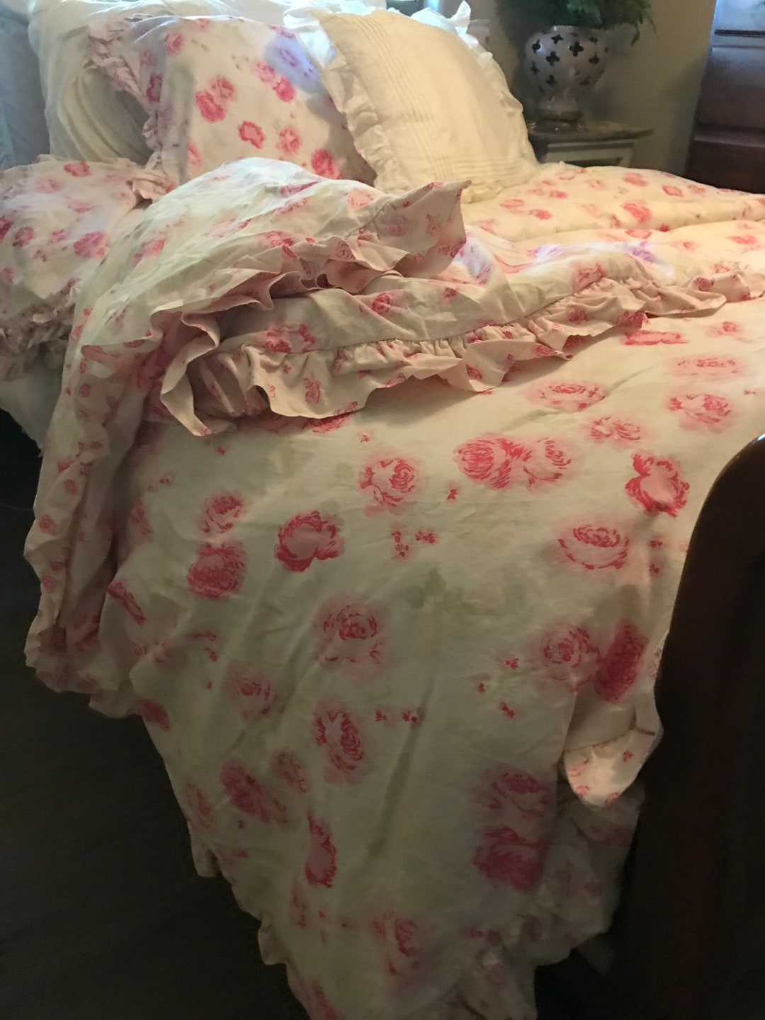 Simply Shabby Chic King Pink White Patterned Comforter Set, Vtg Rose