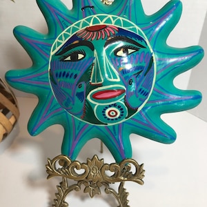 Art populaire mexicain vintage, poterie peinte à la main, art mural soleil, poterie en terre cuite colorée du Mexique vintage peinte à la main, poterie d&#39;art