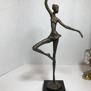 Vintage Bronze Ballerina Statue, Brutalist Mid Century Ballet Sculpture, Degas Inspired Modernist Dance Figurine