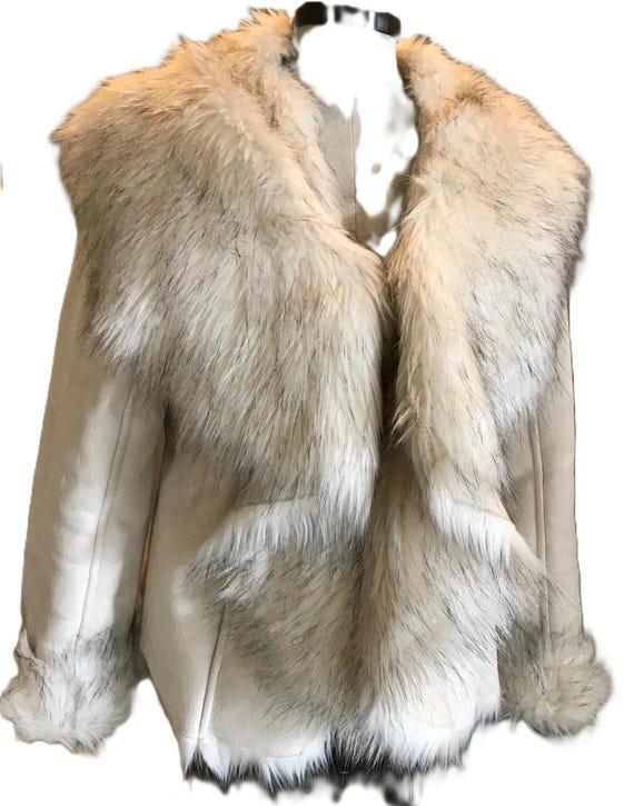 Fabulous Furs Donna Salyer Winter White Faux Fur and Faux Suede