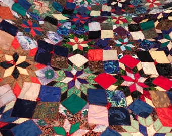 Colcha vintage de patchwork de 80 x 84 pulgadas, colcha vintage de patchwork vibrante, colcha vintage de patchwork colorida, colcha vintage de patchwork colorida