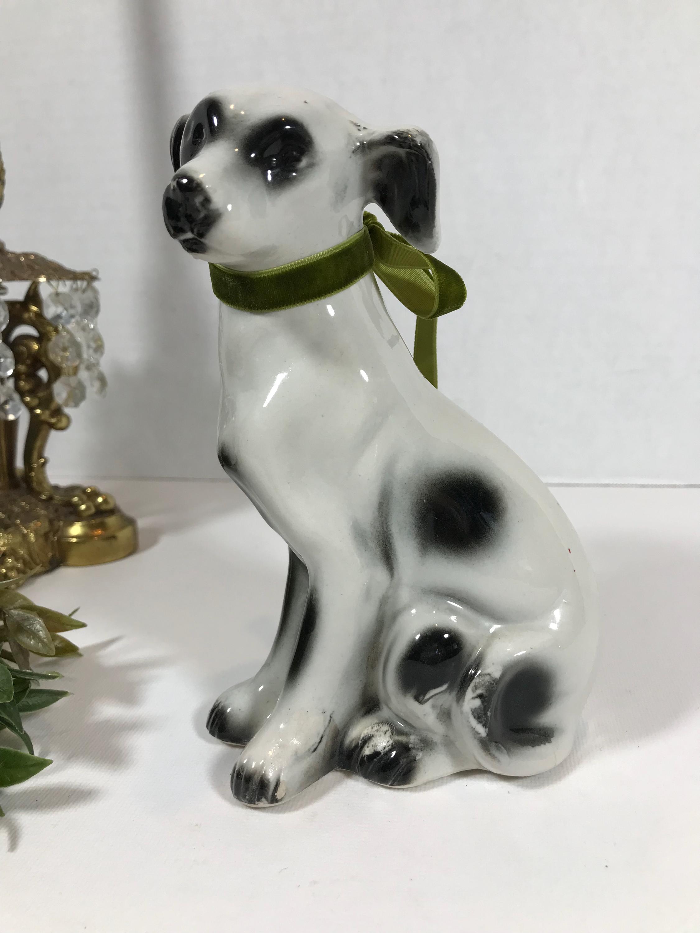 ヴィンテージの陶器製犬の置物、ダルメシアン犬の陶器製置物、斑点の