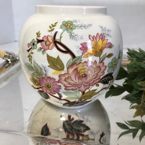 Vintage Sadler England floral ceramic vase, Vintage Sadler English pottery low vase, Vintage English country style floral planter vase