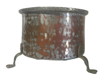 Vintage primitive copper pot kettle, Vtg distressed copper footed pot, unique large copper vessel with 3 large claw feet, antique copper pot