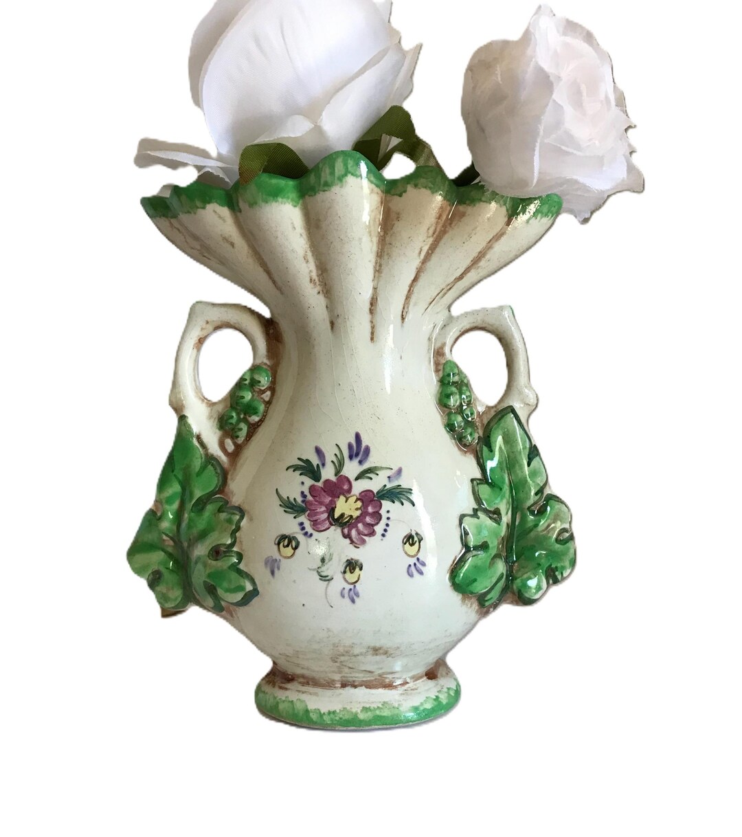 Vintage Hand Painted Ceramic Bud Vase, Vintage Small Fluted Rim Vase ...