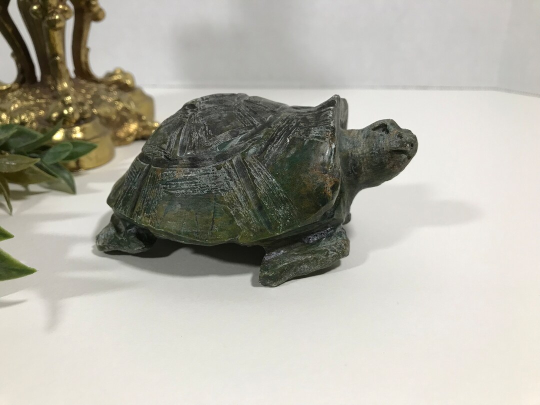 Vintage Spinach Jade Turtle Sculpture, Vintage Handcarved Speckled Jade ...