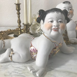 Vintage large 12&quot; Piano Baby, Vintage Asian Piano Baby Girl, Vintage ceramic large Piano Baby, Vintage Asian girl large Piano Baby figurine