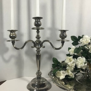 Vintage Silver Plate candelabra, Vintage silverplate candle holder, Vtg tarnished silverplate triple arm candelabra, holiday candle holder