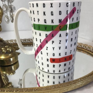 Kate Spade crossword puzzle cup, Kate Spade Say the Word cup by Lenox, Kate Spade Lenox crossword puzzle fun coffee cup, Kate Spade kitchen