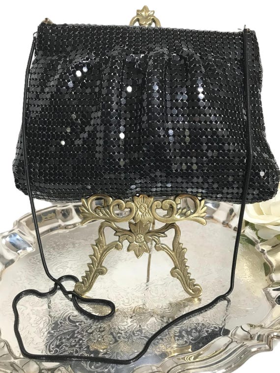ヴィンテージ 80 年代 ブラック メタル メッシュ ハンドバッグ 財布 