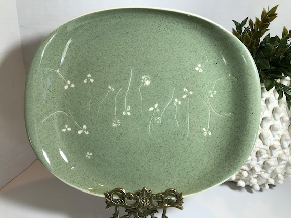 Vintage Russel Wright Harkerware White Clover Green Platter