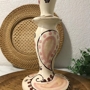 Anthropologie candle holder, Anthro ceramic Italian hand painted candle holder, 70s look ceramic painted candle holder, Anthropologie Candle