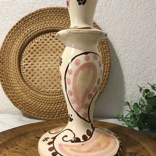 Anthropologie candle holder, Anthro ceramic Italian hand painted candle holder, 70s look ceramic painted candle holder, Anthropologie Candle