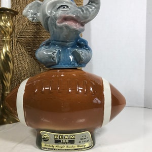 Vintage Jim Beam Elephant Football Ceramic Decanter | Figural Liquor Bottle | Sports Theme Collectible Barware